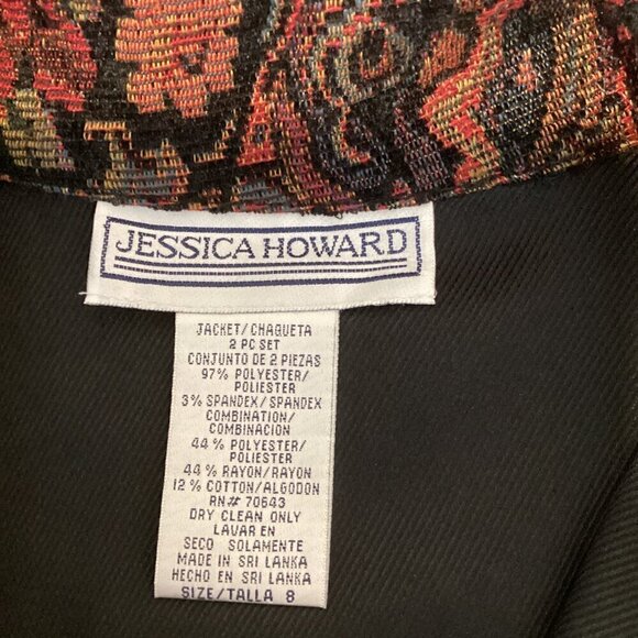 VTG Jessica Howard 2-Piece Dress Jacket Set Black & Brocade Tapestry Sz 8 #168S - Picture 13 of 13